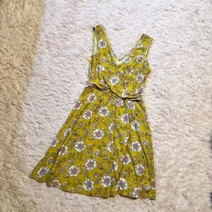 Yellow Floral Cottage Core Earthy Twist Front Dress Woman's XS Prairie Lagenlook